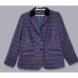 Talbots Blazer Womens 14W Plaid Wool Blend Heritage Plaid Countryside Academia